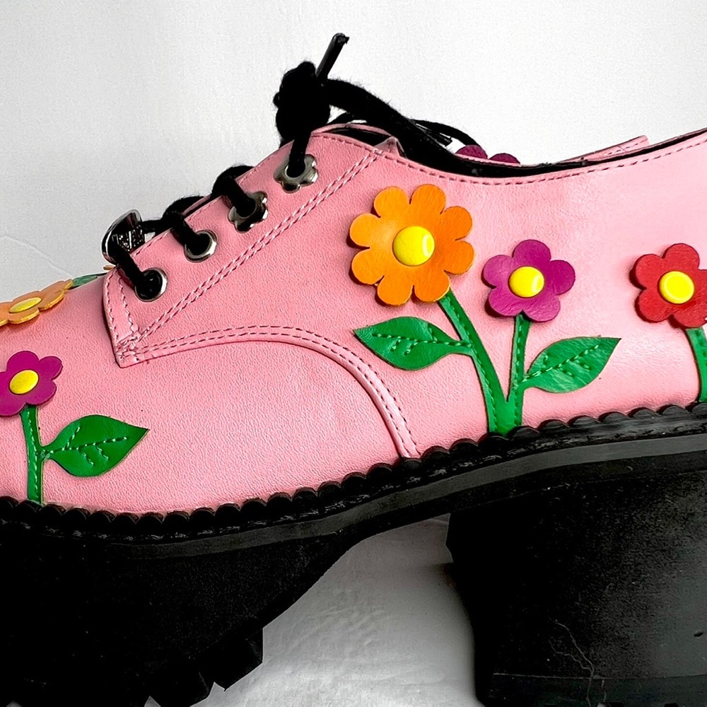 Delia’s Platform Shoes Pink Floral Flower Chunky Lace Up Size 5 Faux Leather - Picture 13 of 15